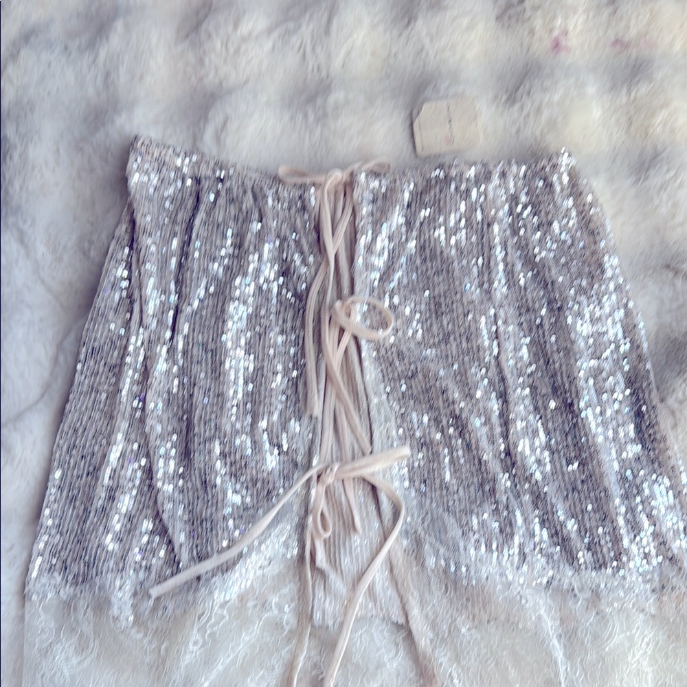 Sequin Lace-Up Mini Skirt